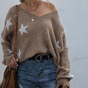 SHEIN Ripped Hem Star Patterned Sweater